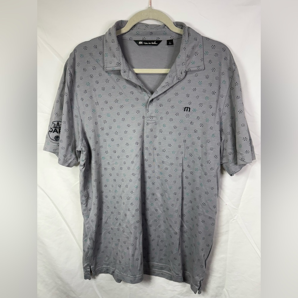 TravisMathew Gray Micro Print Golf Polo Shirt Pima Cotton Blend Size L